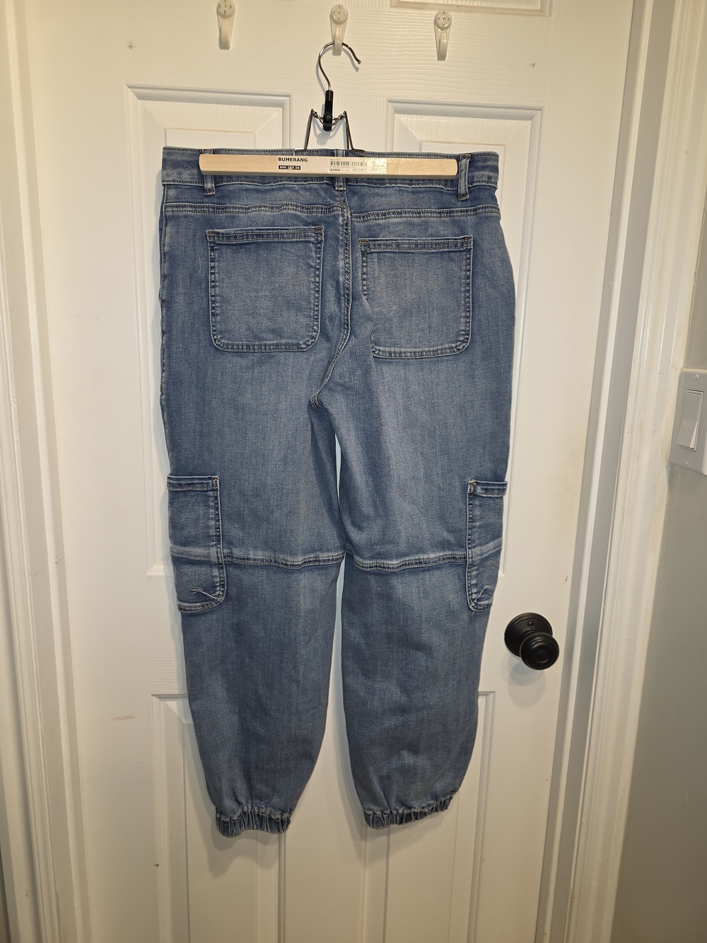 Women's Blue Cropped Cargo Jeans - Casual Ankle Jogger - Picture 2 of 3